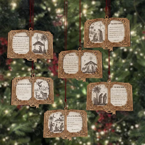 Pack de Adornos en Capas de Libro de Nacimiento para Corte Láser - Navidad