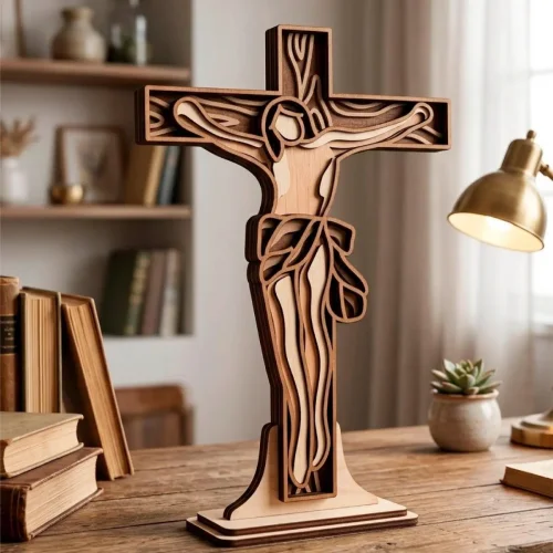 Cruz de Jesús en 3D para corte láser y CNC en MDF