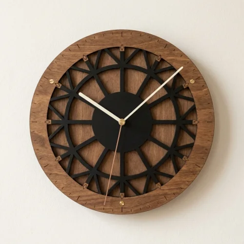 Reloj de Pared de Madera Astrolabe SVG y DXF | Diseño Geométrico en 3 Capas para Corte Láser