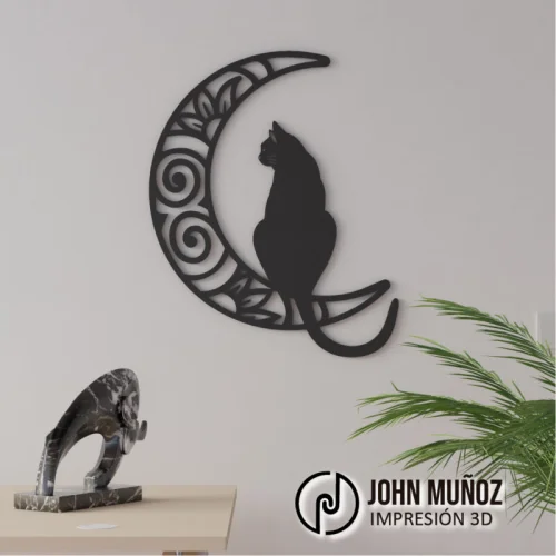 Gato Lunar – Archivo para Corte Láser | Diseño Decorativo Místico para Pared en MDF o Acrílico