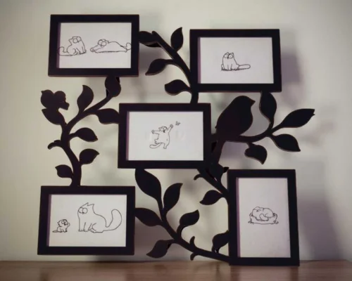 Árbol genealógico con marcos para fotos, archivo digital para corte láser en MDF
