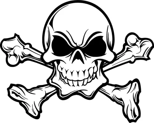 Calavera con huesos cruzados en silueta 2D para corte láser - Decoración de pared | DXF, SVG, AI, CDR, EPS