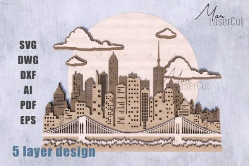 Diseño de Cortes Láser de Horizonte Urbano - Plantilla Personalizable para Decoración 3D