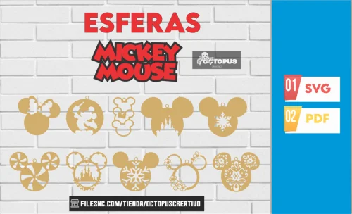 45 esferas mickey mouse, christmas ornaments SVG laser cut files, christmas ornaments personalized, christmas decor, mickey christmas svg