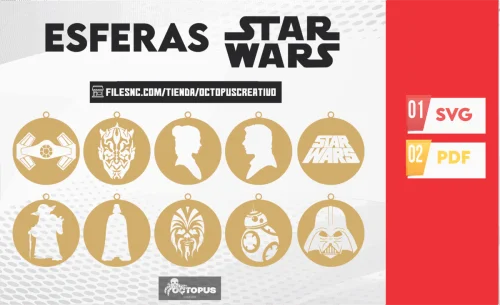 45 Esferas star wars, christmas ornaments SVG laser cut files, christmas ornaments personalized, christmas decor, darth vader cut svg file
