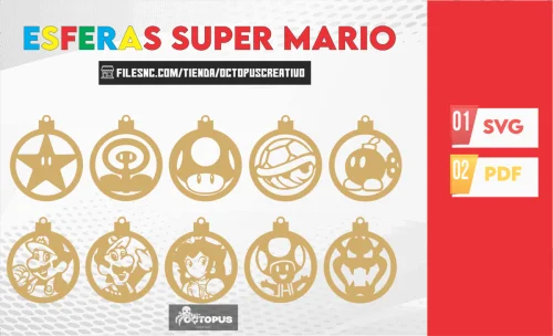 30 Esferas Mario Bros | Archivos de Corte Láser para Adornos Navideños |Personalizado navidad| Decoración Navideña |Mario Bros Navidad SVG