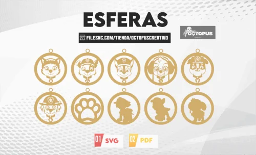 20 Esferas de la Patrulla Canina - Adornos de Navidad, Archivos de Corte SVG, Adorno Temático, Decoración Navideña