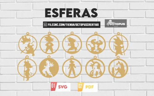 40 Esferas del Dragón Ball - Adornos de Navidad, Archivos de Corte SVG, Adornos Navideños Personalizados, Adorno de Anime, Decoración Navideña