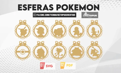 25 Esferas Pokémon | Archivos de Corte Láser para Adornos Navideños | Decoración Personalizada de Navidad | Pokémon Navidad SVG