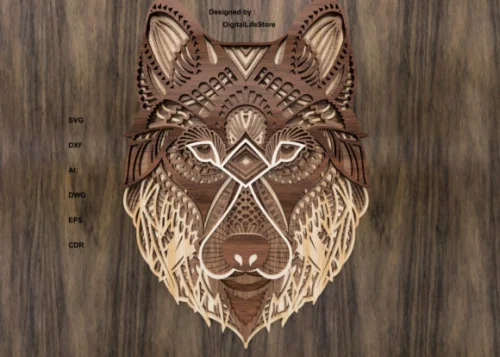 Archivo de corte láser de lobo en capas para proyectos creativos y decorativos