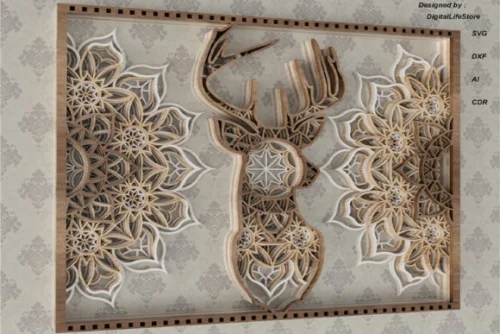 Ciervo Mandala Multicapa para Corte Láser - Diseño Artístico Personalizable Además de Decorativo