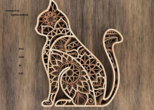 Multilayer Mandala Cat for Laser Cutting - Decorative and Customizable Design