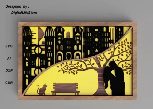 Diseños de corte láser multicapa: Ciudad y amor para manualidades creativas