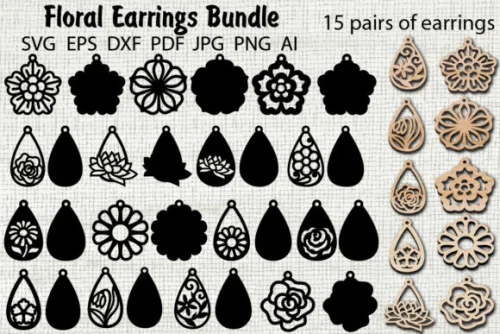 Paquete de aretes florales en SVG para corte láser CNC - Diseño exclusivo y versátil