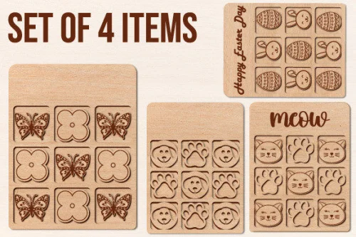 Paquete de plantillas láser para juegos 3 en raya - Diseño personalizable y fácil de usar