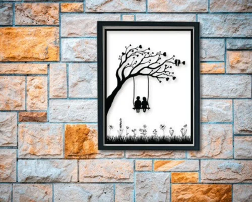 Árbol decorativo y columpio para corte láser: diseño moderno para interiores creativos