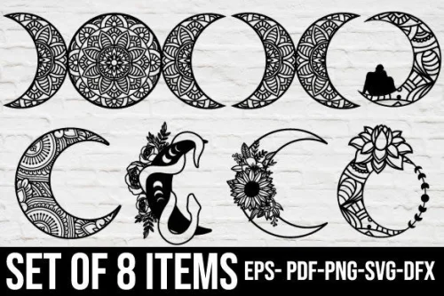 Siluetas Decorativas de Luna para Corte Láser - Paquete de Diseño Único y Creativo
