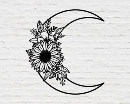 Corte láser decorativo de luna y flor para manualidades y proyectos creativos