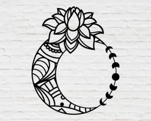 Archivo de corte láser decorativo de luna y flor para manualidades y proyectos creativos