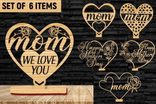 Siluetas Decorativas para Corte Láser: Paquete Especial para Mamá con Amor