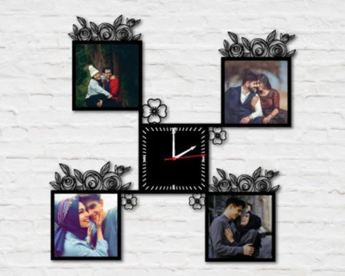 Cuadro de Fotos con Reloj Cuadrado para Corte Láser - Decoración Personalizada y Original