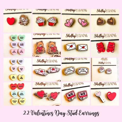 Pendientes San Valentín para corte láser SVG DXF – Mega paquete 22 pares para MDF y CNC