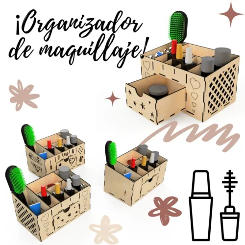 Organizador de Maquillaje Cortado con CNC Laser | Decoración Elegante para Baño y Hogar