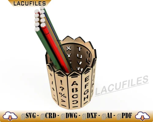 Porta lapiceros de madera para corte láser - Caja de almacenamiento personalizada de oficina