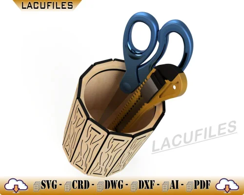 Portalápices de Corte Láser | Caja Circular Estilo Árbol para Decoración de Escritorio CNC