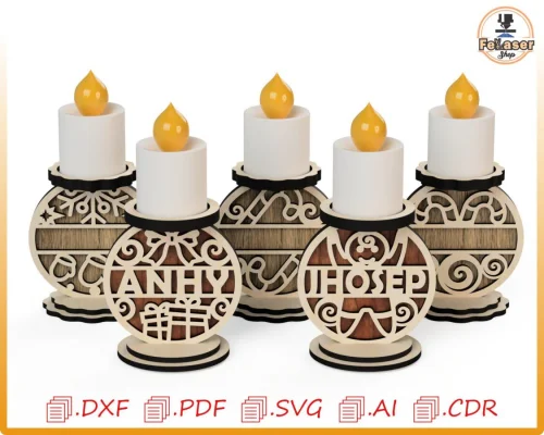 Portavelas farol de madera personalizable - Archivo SVG para corte láser CNC (descarga digital)