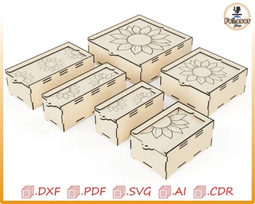 Archivos de corte por láser con tematica de caja de girasoles