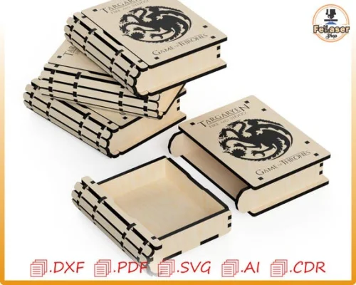 Laser cutting template for mini book box: SVG, DXF, PDF