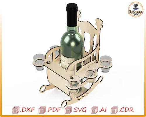 Laser-Cut Rocking Chair with Wine Bottle and Shot Glass Holders