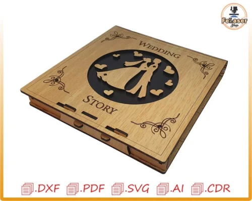 Caja para recuerdos de boda de madera contrachapada: archivos cortados con láser (SVG, DXF, PDF)