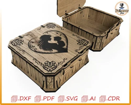 Caja cortada con láser para el Día de la Madre: diseño de madre e hijo (archivos digitales) Láser CNC
