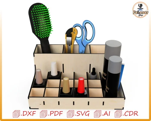 Organizador de Maquillaje Personalizado para Corte Láser - Almacenamiento Creativo y Moderno