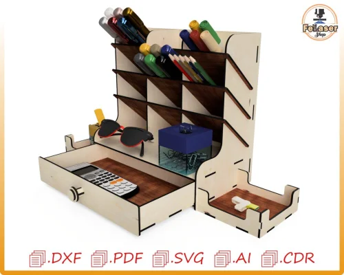 Organizador de Escritorio Personalizado para Corte Láser - Diseño Moderno y Funcional