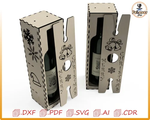 Caja de vino navideña para corte láser personalizada y decorativa