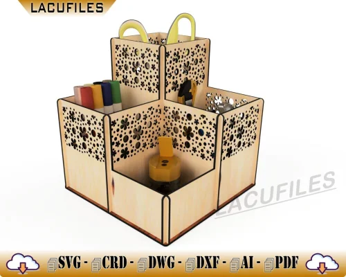 Soporte de lapiceros decorativo con flores para corte láser - Personaliza tu espacio de trabajo