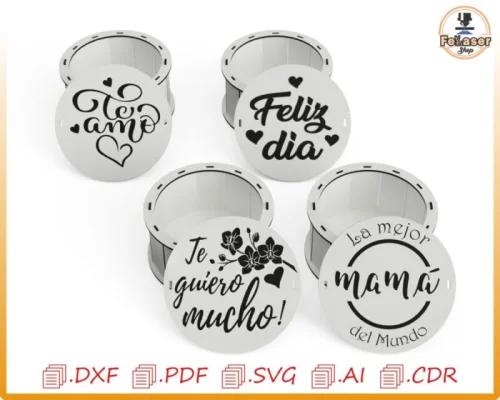 Caja Redonda Personalizada para el Día de la Madre - Diseño para Corte Láser