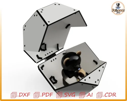 Caja decorativa tipo pelota para corte láser personalizable y fácil de ensamblar