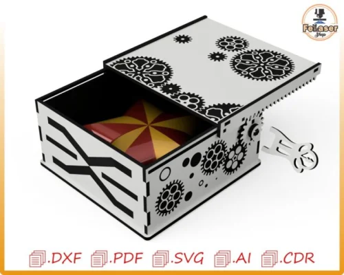 Caja mecánica T2 personalizada con corte láser para proyectos creativos y hobbyistas
