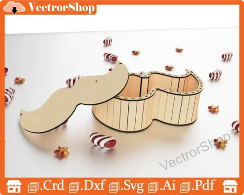 Caja de Bigote Corte Láser - Regalo Original para Hombre | Archivos DXF, AI, PDF, SVG para 3 mm