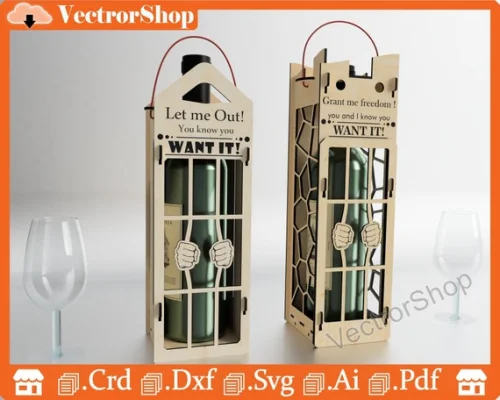 Caja de vino decorativa 750ml - 2 modelos, vectores SVG, DXF, PDF para regalo especial