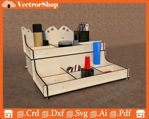 Soporte escalonado para maquillaje en corte láser CNC - Diseño vectorial SVG/DXF 3mm