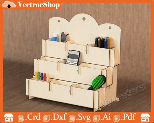 Stand de tres pisos con compartimentos para almacenamiento y decoración | Laser Art