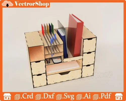 Organizador de Escritorio de Corte Láser CNC – Portalápices y Porta Libros para Decoración del Hogar