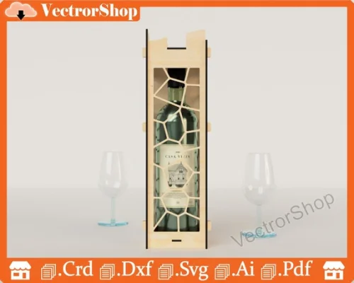 Caja de vino de corte láser - Archivos DXF, SVG, AI, PDF para decoración y almacenamiento