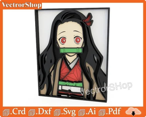 Plantilla Nezuko Vector para Corte Láser CNC | Decoración de Pared Anime Multicapa