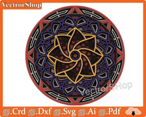 Multilayer CNC Mandala Template for Laser Cutting Glowforge - Circular Decor